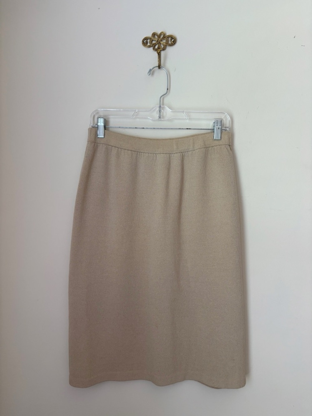 St John Cream Wool Blend Santana Knit Pencil Skirt Sz 12 FLAW